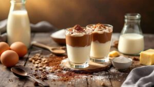 Budino bicolore vaniglia e cacao nei bicchierini: cremoso, pronto senza complicazioni