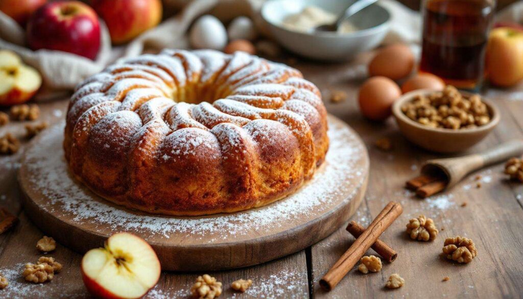 Ciambellone autunnale mele e noci: soffice, umido e profumato al rum