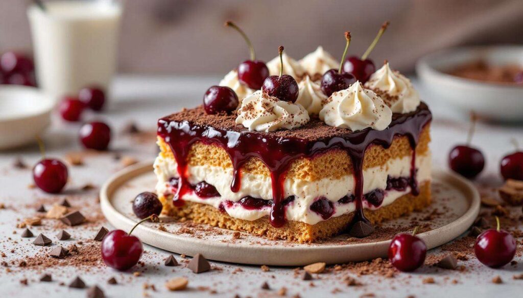 Torta tentazione senza forno: strati di biscotti, crema stracciatella e amarene