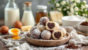 Danubio dolce bicolore: palline soffici vaniglia e cacao con cuore di cioccolato