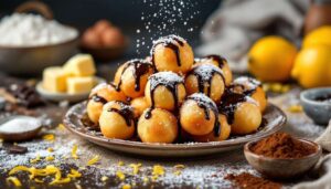 Pignolata glassata messinese: palline fritte con doppia glassa al limone e cioccolato