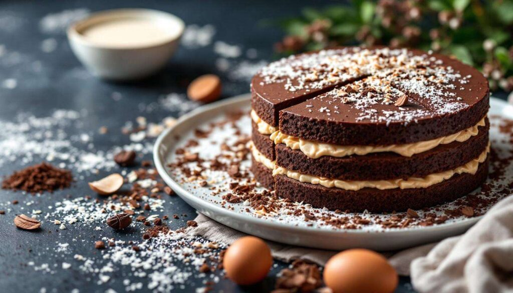 Torta versata cioccolato e cocco: effetto a strati facile, senza assemblaggi