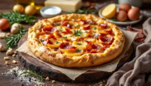 Torta rustica di pasta sfoglia con prosciutto cotto scamorza e patate