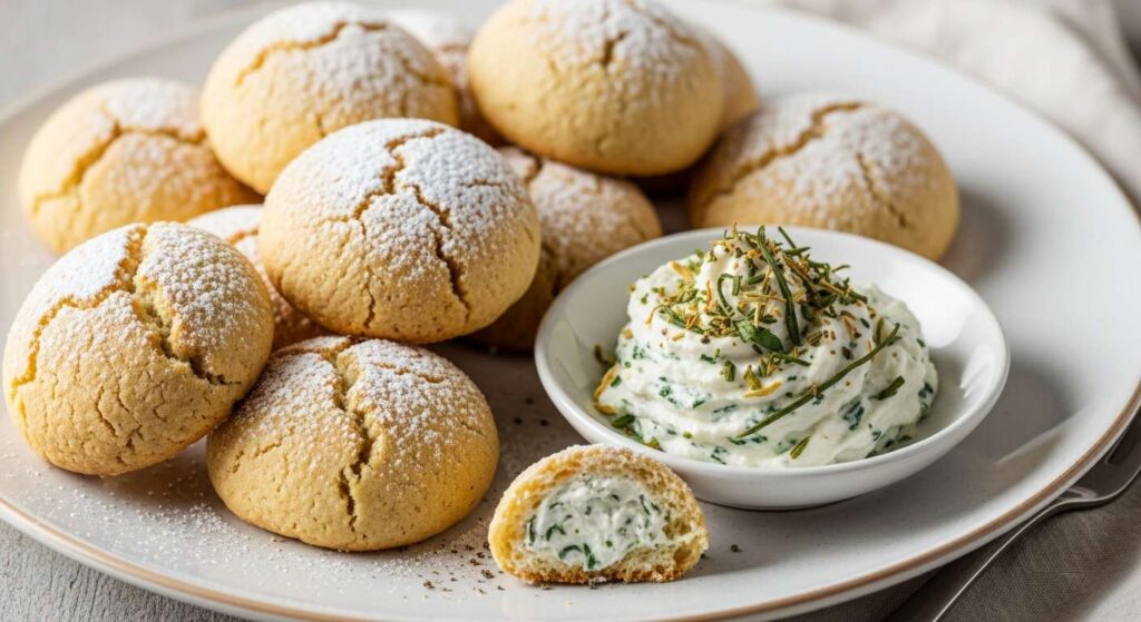 Baci di dama con crema di formaggio alle erbe